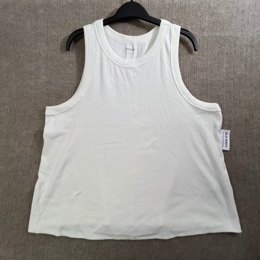 Old Navy Women's White Ribbed Knit Sleeveless Tank Top Casual Basic 3X Plus Size